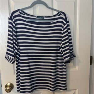Karen Scott Navy and White Striped Blouse